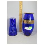 Three pc Cobalt glass grouping incl vase with gold