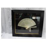 Bone carved fan in shadow box 15.5" x 17.5"