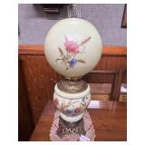 HP parlor lamp electrified with floral design & wh