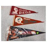 Three vintage Pennants - Cincinnati Reds, Miami Do
