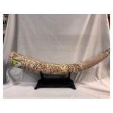 Scrimshaw tusk with carved Asian scene