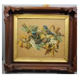 Embossed floral bird framed print with ornate fram