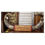 Philippines carved ox horns 34" W