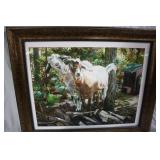 Diane Becker goats on a log framed original 23" x