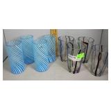 Four Zodax blue water glass with white striping an