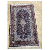 Hand knotted throw rug 68" x 36" in blue floral to