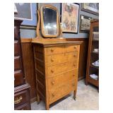 Five drawer tiger maple upright dresser with
