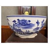 Blue & white transfer ware Asian oversized bowl