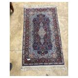 Hand knotted throw rug 68" x 36" in blue floral to