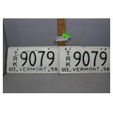 Two 1958 Vermont license plates