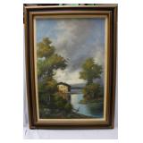 European waterfront acrylic on canvas signed lower