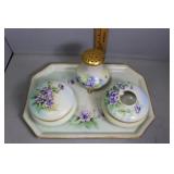 Artist Signed HP Porcelain Dresser Set with purple