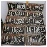 Ten Florida License plates - new old stock consecu