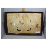 Butterfly and pressed flower glass top tray 1920s