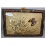 Butterfly and pressed flower glass top tray 1920s