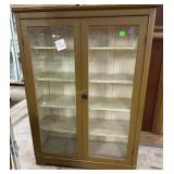 Double door glass front display cabinet with wood