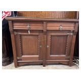 Oak double drawer, double door cabinet with glass