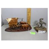 Wood sculpture Ox pulled wagon & Remington reprodu