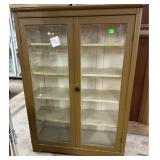 Double door glass front display cabinet with wood