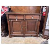Oak double drawer, double door cabinet with glass