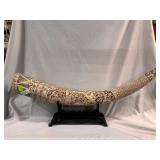 Scrimshaw tusk with carved Asian scene
