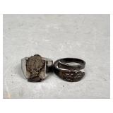 Two silver rings - Mercury dime cutout & silver-pl