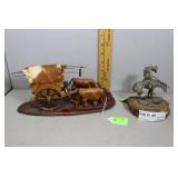 Wood sculpture Ox pulled wagon & Remington reprodu