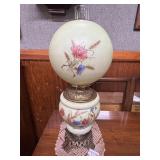 HP parlor lamp electrified with floral design & wh