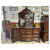 Contemporary dresser & mirror, pair of nightstands