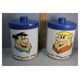 Pair 1990s Flintstones Ceramic lidded cookie jars