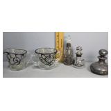Five pc Crystal with silver overlay incl cream, su