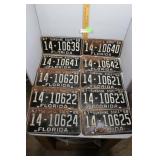 Ten Florida License plates - new old stock consecu