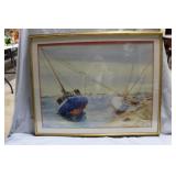 Watercolor of boats at rest signed Allen 28" x 34.