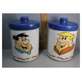 Pair 1990s Flintstones Ceramic lidded cookie jars