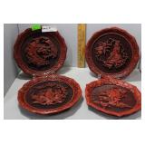 Set of 4 Asian-Style Carved Cinnabar Lacquer Decor