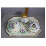 Artist Signed HP Porcelain Dresser Set with purple