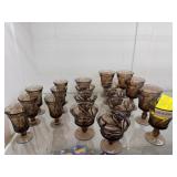 Fostoria Jamestown brown swirl stemmed glasses -