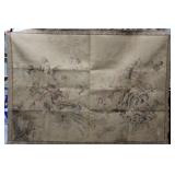 Large woven tapestry with courting scene