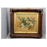 Embossed floral bird framed print with ornate fram