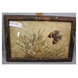 Butterfly and pressed flower glass top tray 1920s