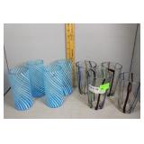 Four Zodax blue water glass with white striping an