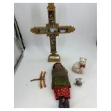 Religious Icon cross on Stand, cast metal cat, Nat