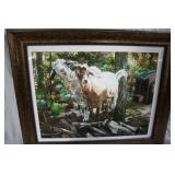Diane Becker goats on a log framed original 23" x