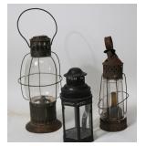 THREE 19TH C. TIN & GLASS LANTERNS, GLASS GOOD,