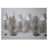 PAIR CRYSTAL GARNITURE LAMPS, DOUBLE ARM, CUT