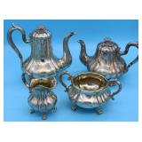4 PCS. FRENCH SILVER TEA SET, FLORAL FINIALS,