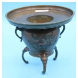 ORIENTAL BRONZE FOOTED PLANTER, 2 PART FOO DOG