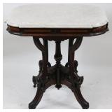 ORNATE VICTORIAN WALNUT MARBLE TOP LAMP TABLE,