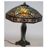 CONTEMPORARY LEADED GLASS TABLE LAMP, SHADE WITH