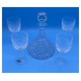WATERFORD DECANTER WITH STOPPER & FOUR STEMMED